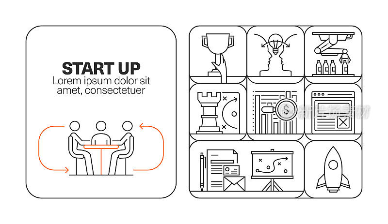 启动横幅线图标集设计