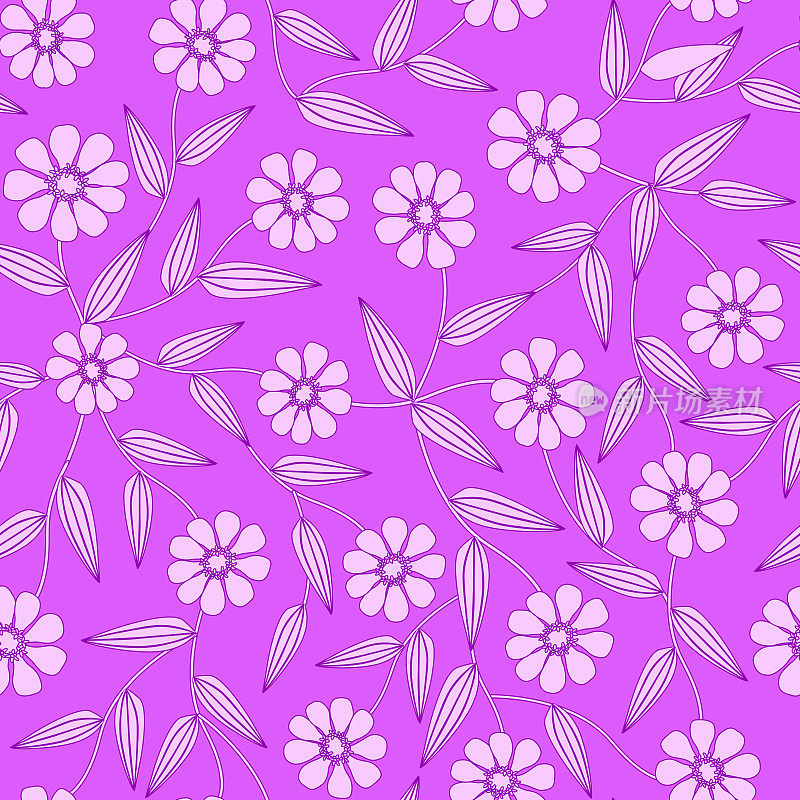 紫色印花。花无缝图案。丁香迷彩雏菊印花。