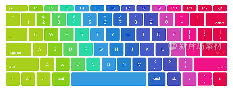 笔记本电脑键盘-彩虹色-矢量插图模板