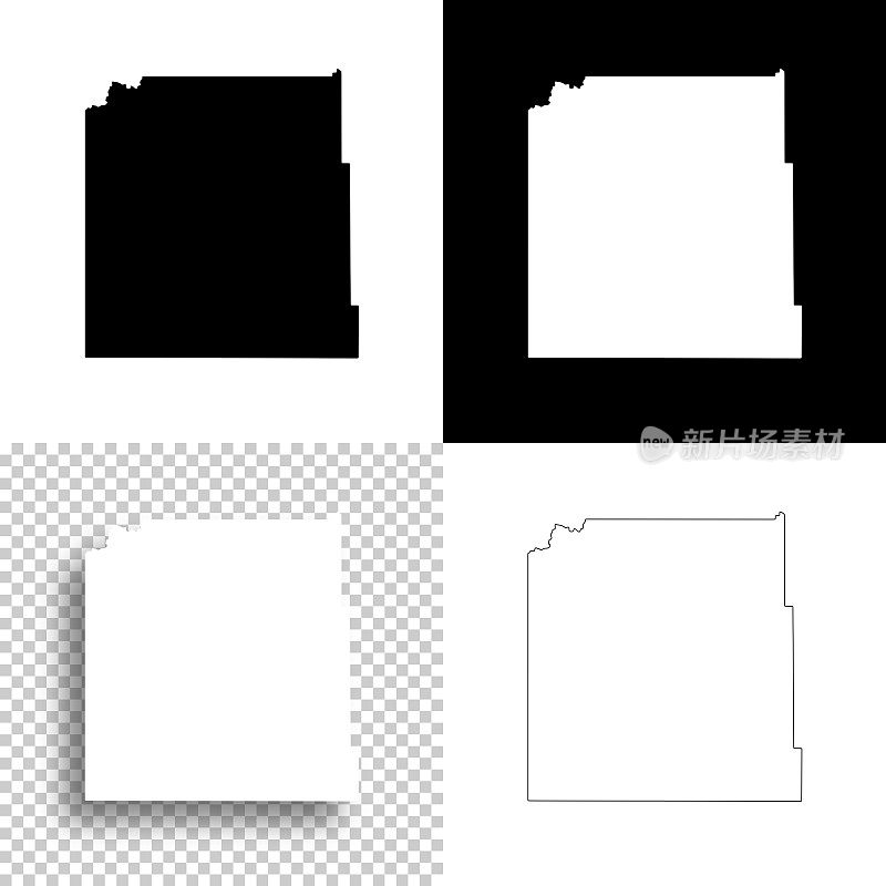 南达科塔州的奥格拉拉拉科塔县。设计地图。空白，白色和黑色背景