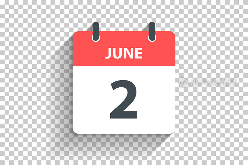 6月2日-每日日历图标在平面设计风格的空白背景