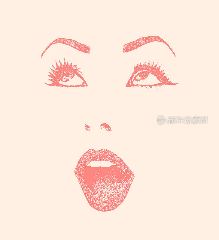 女人的眼睛和嘴唇的高键插图与快乐的表情