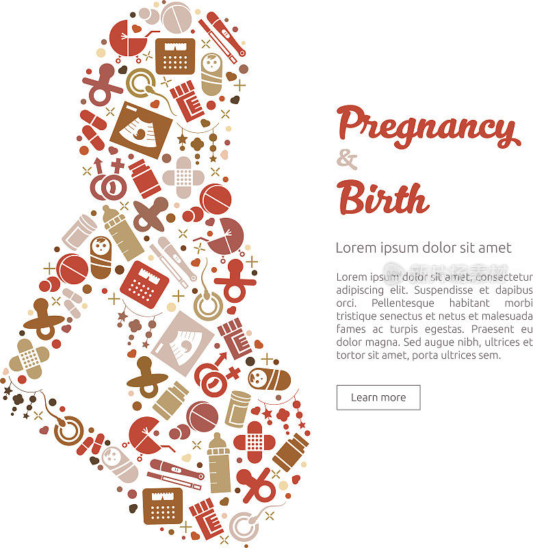 怀孕和出生矢量说明。孕妇轮廓。