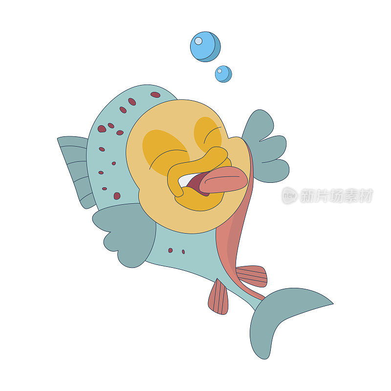 虹鳟鱼滑稽的性格。矢量快乐吉祥物插画。