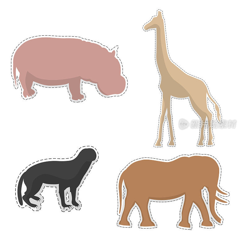 非洲动物的剪影贴纸