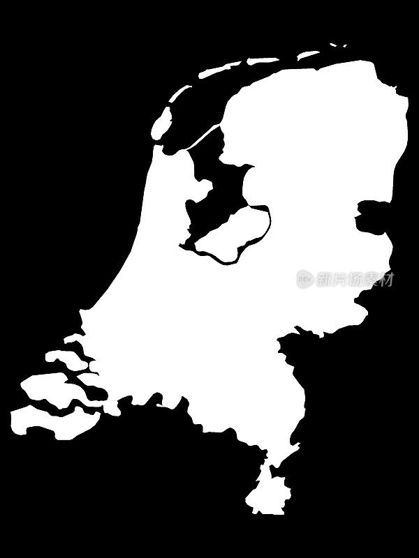 荷兰黑色背景的白色地图