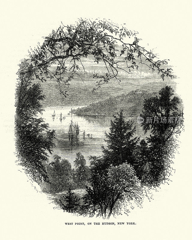 西点军校在哈德逊河，纽约，19世纪