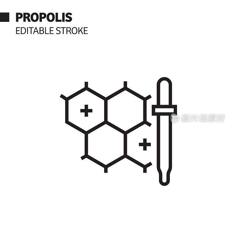 蜂胶线图标，轮廓矢量符号插图。完美像素，可编辑的描边。