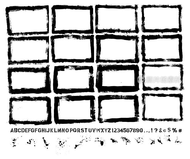 矢量手绘纹理边界和油漆喷溅集:艺术家自己的收藏