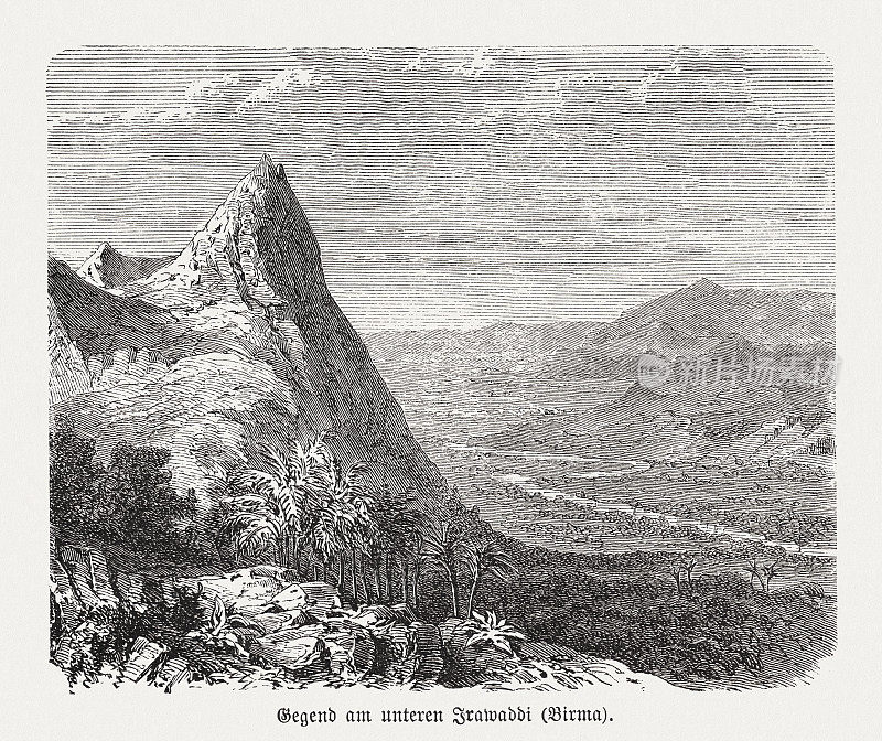 缅甸的下伊洛瓦底江，木刻，1893年出版
