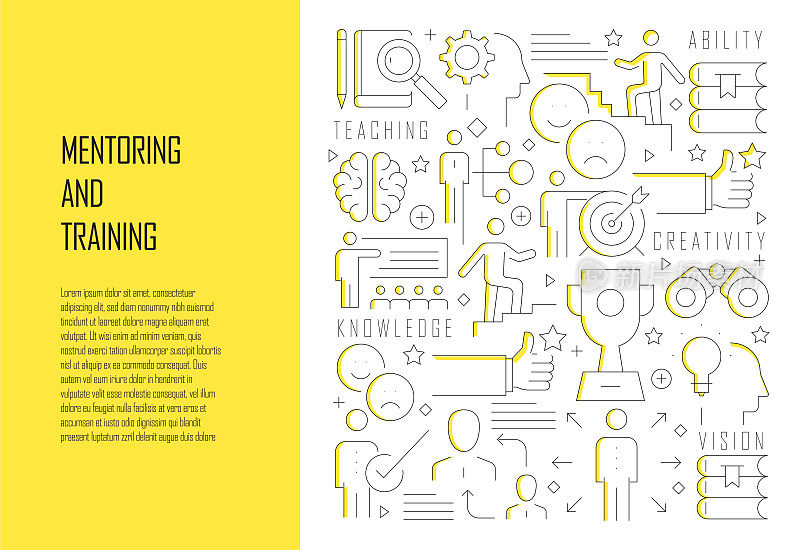 指导和培训相关线设计风格的网页横幅矢量插图