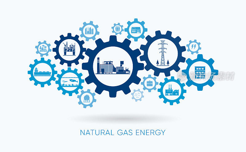 天然气能源，天然气发电厂齿轮图标