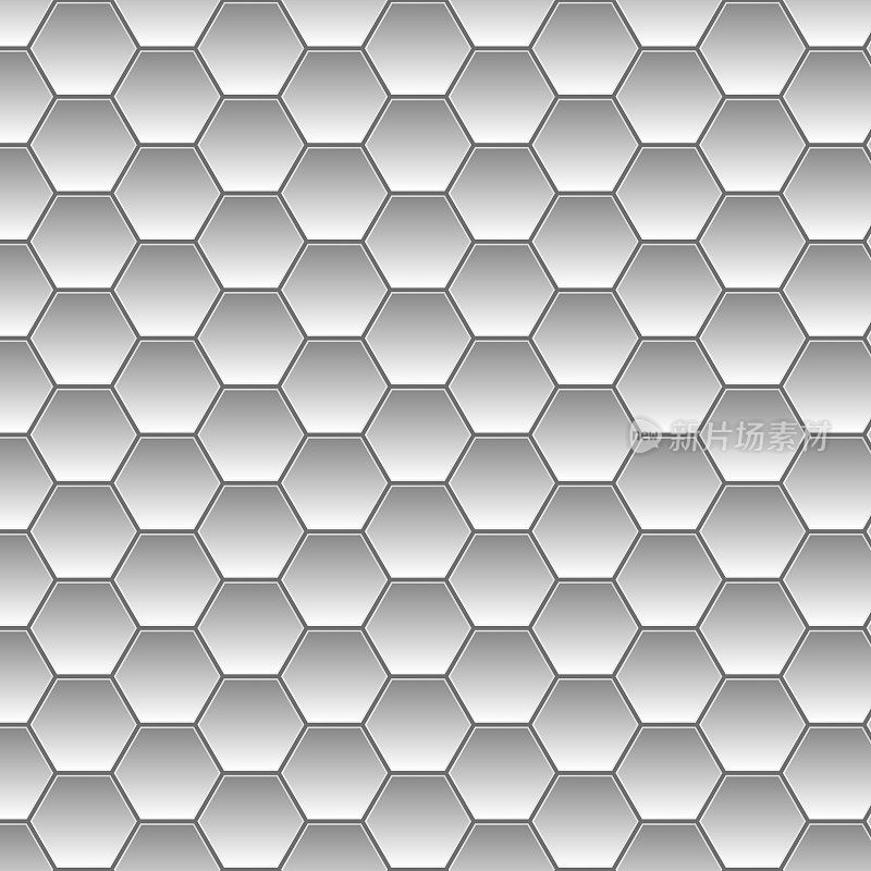 六角形瓷砖覆盖表面。蜂窝图案与单独照明的形状。梯度。