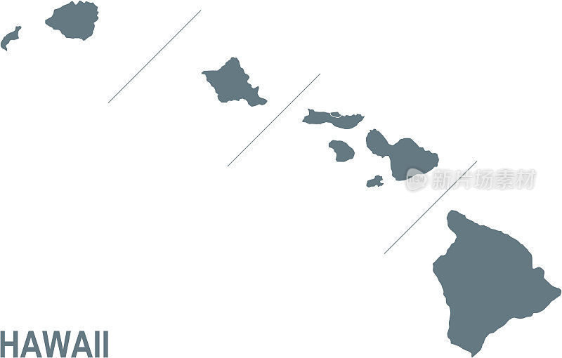 夏威夷的基本地图，包括边界线
