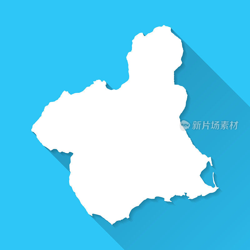 穆尔西亚地区地图与长阴影在蓝色的背景-平面设计