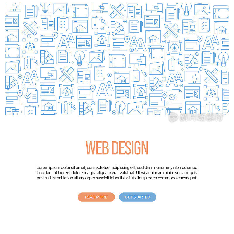 网页设计与图案相关的横幅设计。现代线条风格图标矢量插图