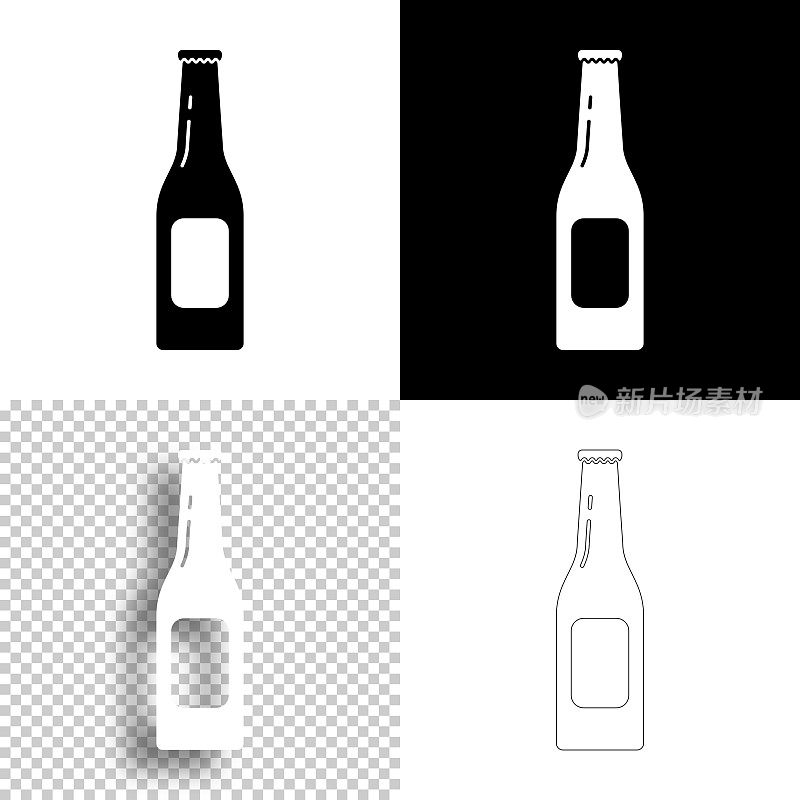 啤酒瓶。图标设计。空白，白色和黑色背景-线图标