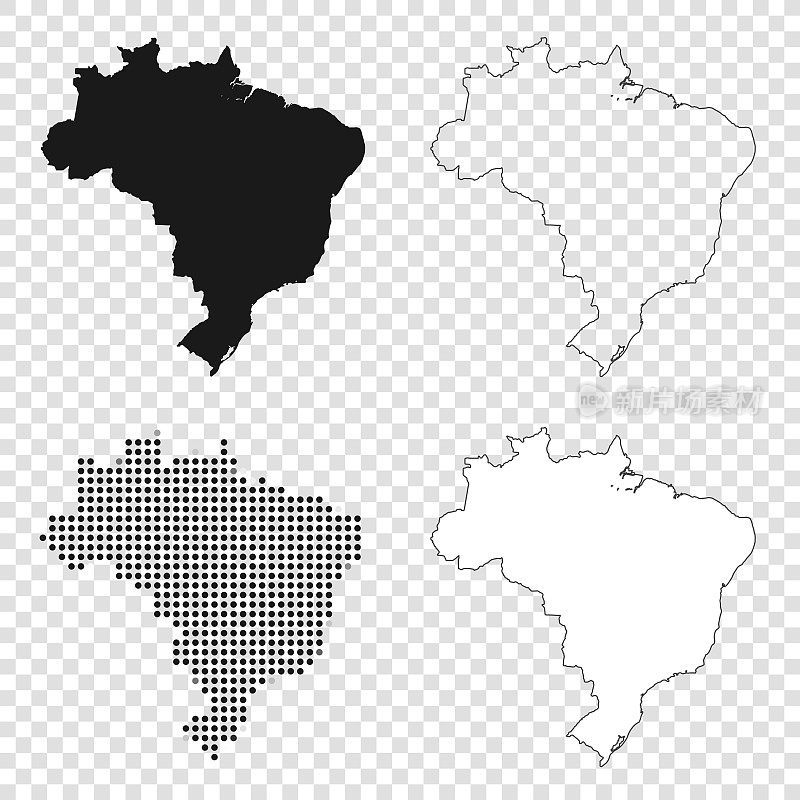 巴西地图设计-黑色，轮廓，马赛克和白色