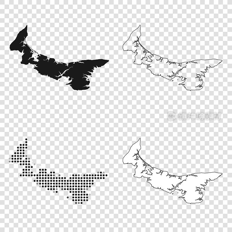 爱德华王子岛地图设计-黑色，轮廓，马赛克和白色