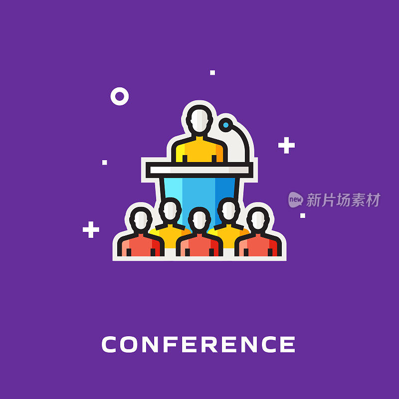 会议平面线图标，轮廓向量符号插图。