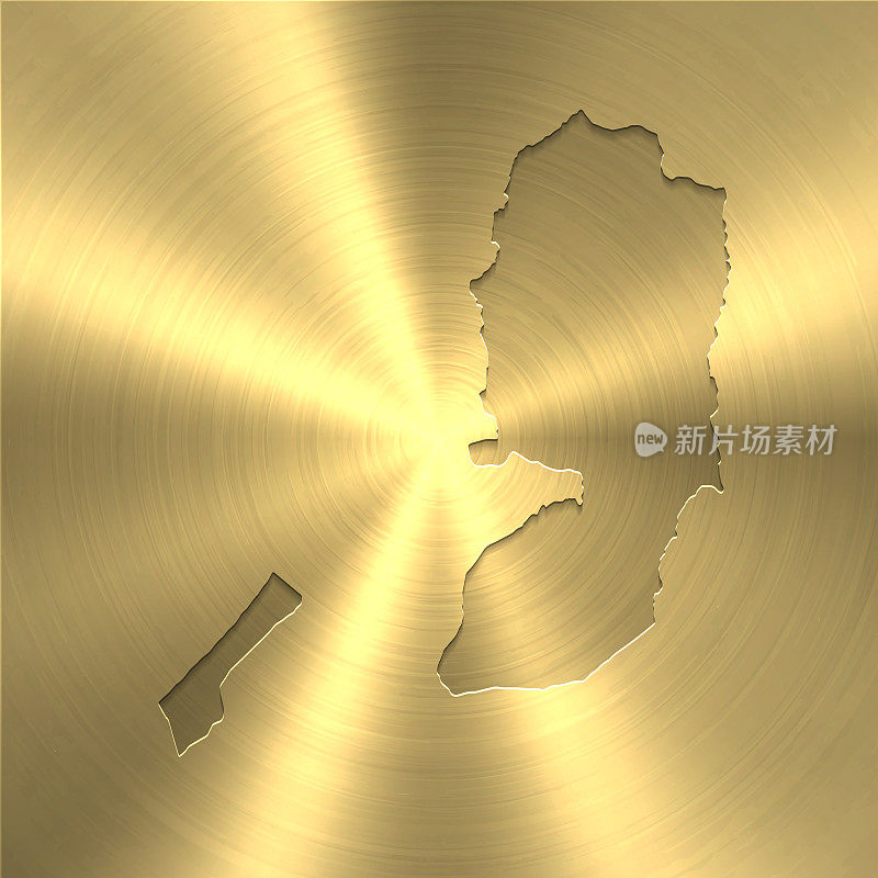 巴勒斯坦领土地图上的金色背景-圆形拉丝金属纹理