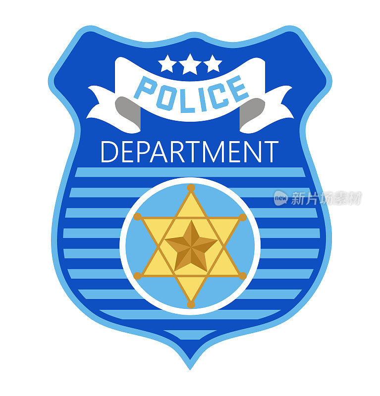 警察徽章向量。警长，法警标签插图。国庆节执法标志。