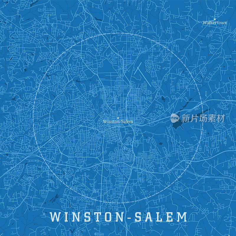 温斯顿-塞勒姆NC城市矢量路线图蓝色文本