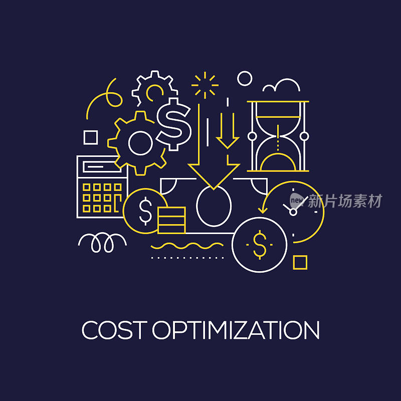 向量集插图成本优化的概念。线条艺术风格背景设计网页，横幅，海报，打印等。矢量插图。