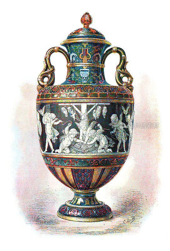 古代花瓶上的天使和密涅瓦猫头鹰1896