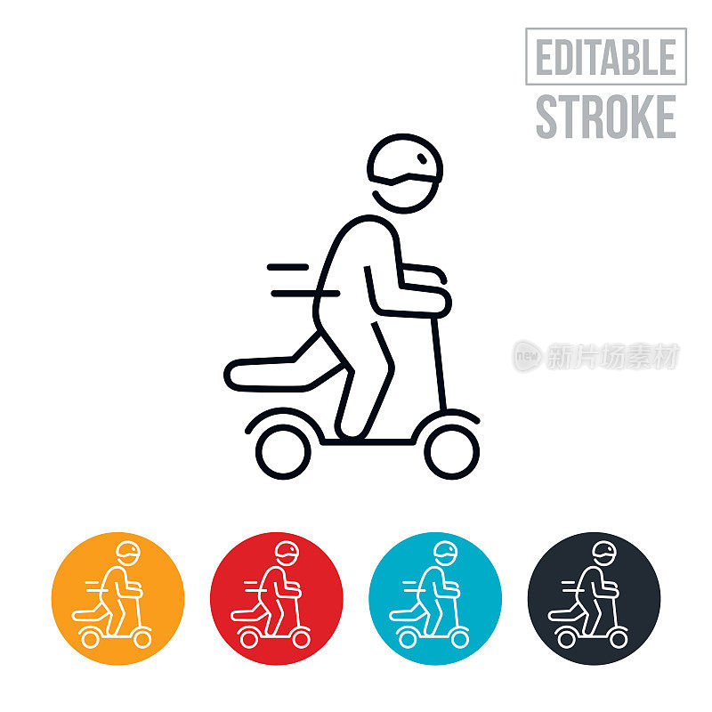 运动员自由式踏板车细线图标-可编辑的Stroke