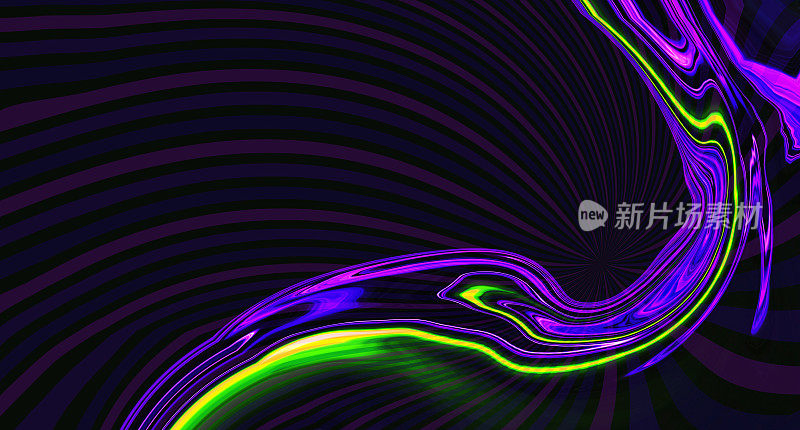 明亮的液体紫色，黑色，霓虹绿色纹理背景。摘要液体紫色波。射线。艺术迷幻豪华数码屏幕。虚拟现实增强。非功能性测试卡。XR。元宇宙游戏模板。
