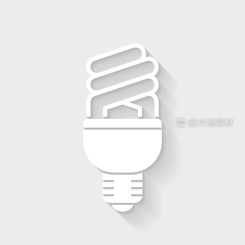 荧光灯泡。图标与空白背景上的长阴影-平面设计