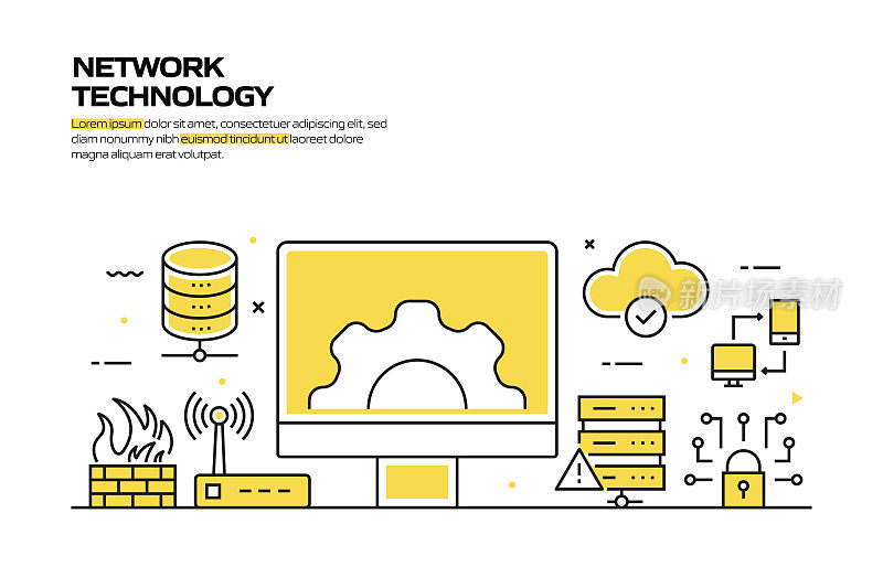 网络技术概念，线风格矢量插图