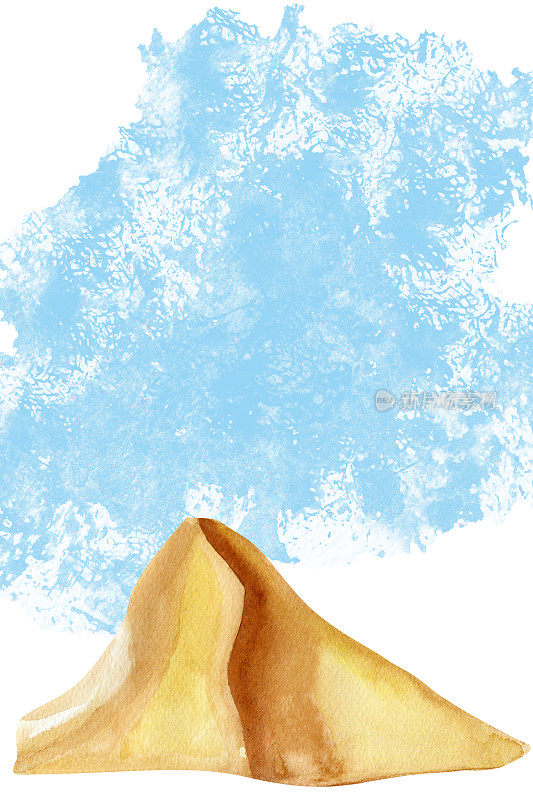 沙丘在蓝色斑点水彩壁纸的背景上
