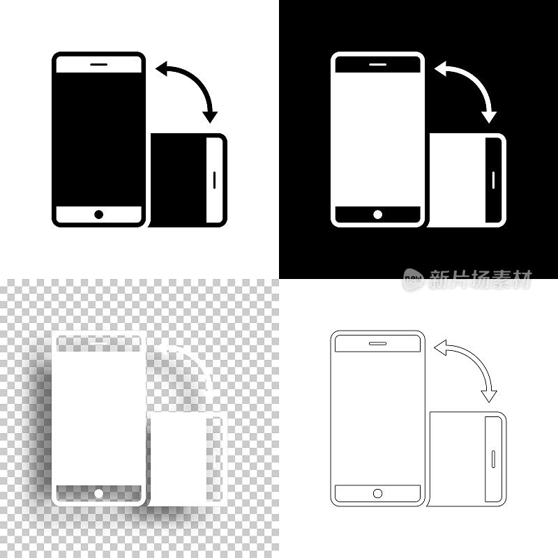 智能手机旋转。图标设计。空白，白色和黑色背景-线图标