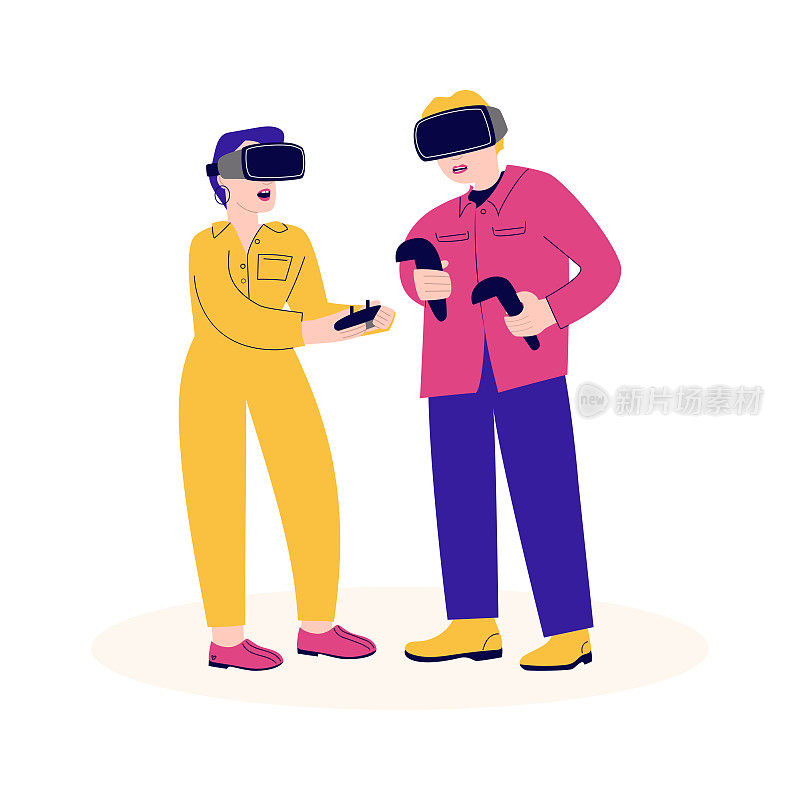 男人和女人使用VR头盔