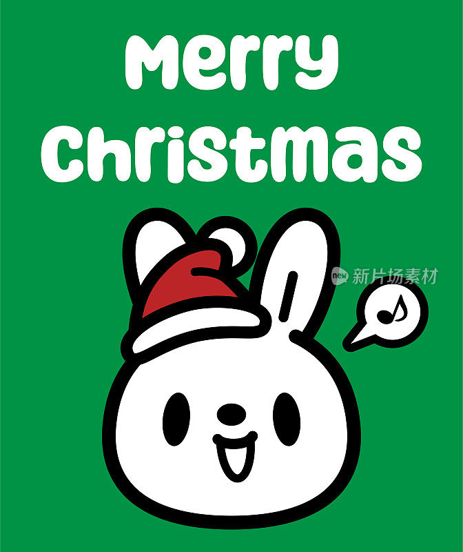 一只戴着圣诞帽的可爱兔子祝你圣诞快乐