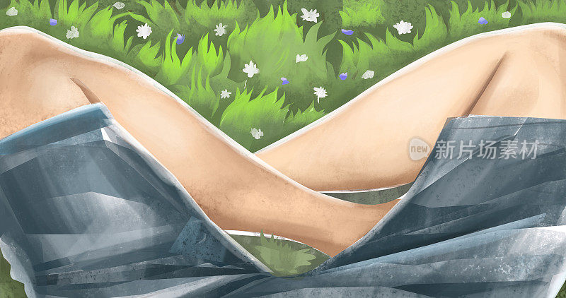 一个人盘腿坐在草地上的插图
