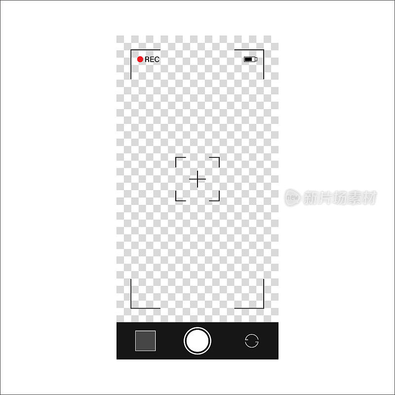 智能手机视频相机框架取景器覆盖透明背景。垂直的。向量模板。
