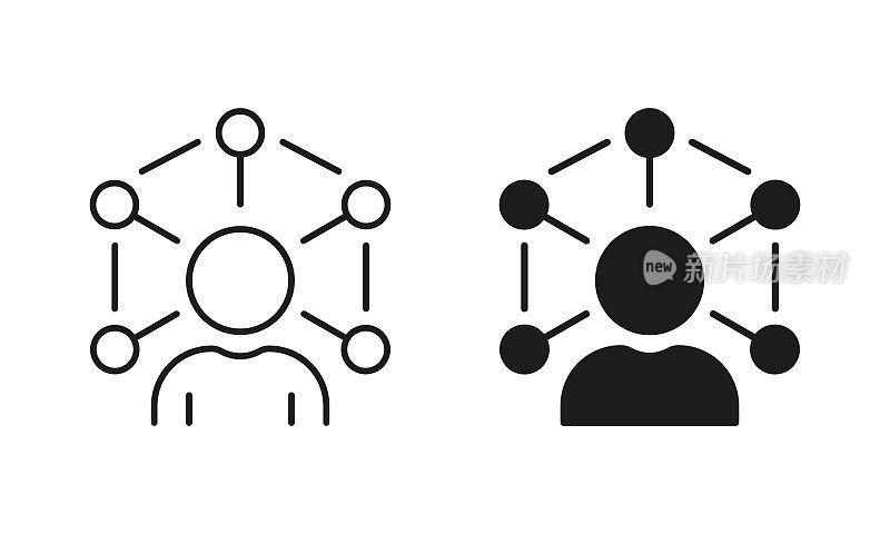 技能轮廓和线条图标集。岗位员工培训。人才社会技能象形图。能力增加专业技能图标。效率管理。可编辑的中风。孤立矢量图