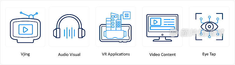 一套5虚拟现实的图标为vjing，视听，vr应用程序