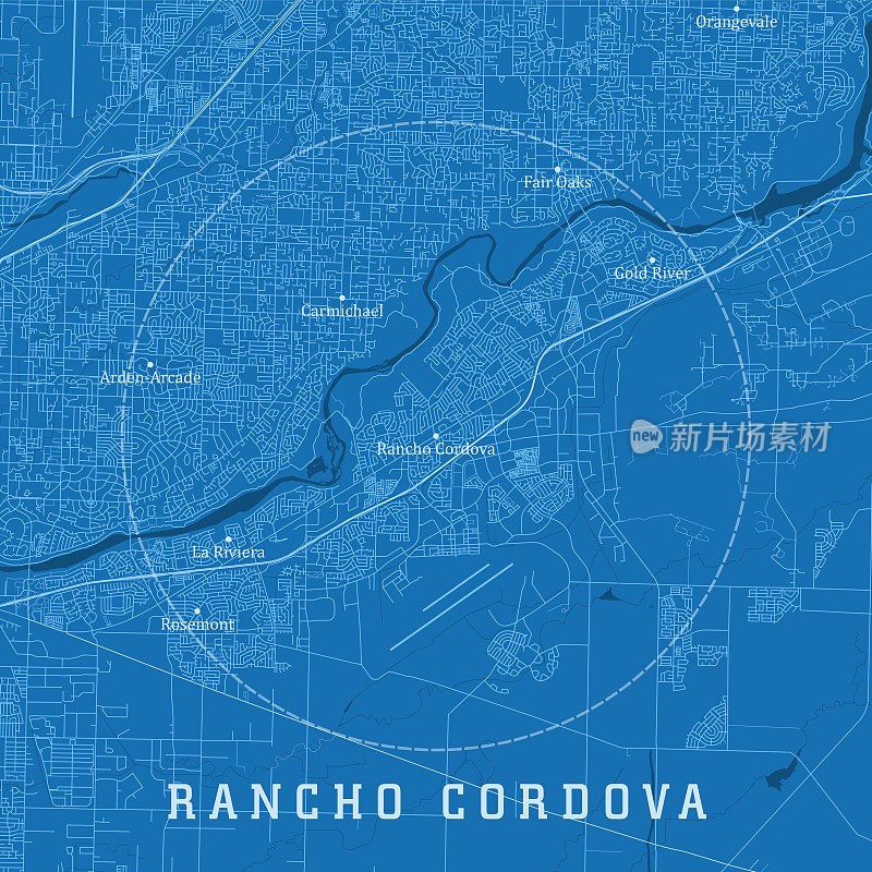 牧场科尔多瓦CA城市矢量道路地图蓝色文本