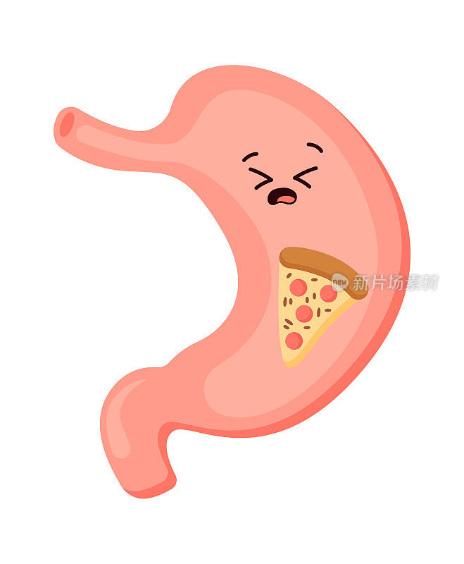 不健康的胃平图标披萨里面胃疼