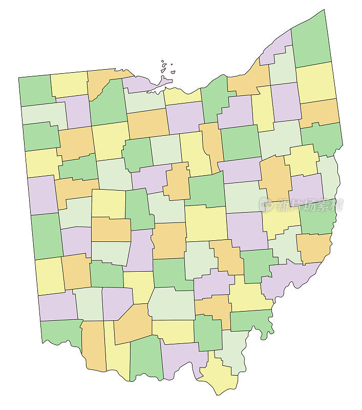 俄亥俄州-高度详细的可编辑的政治地图。