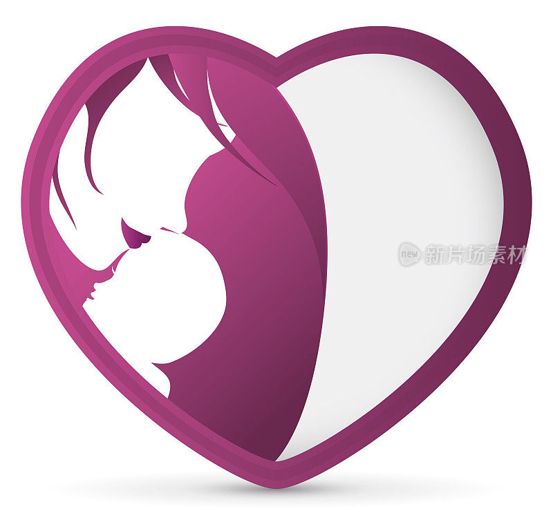 可爱的场景，母亲亲吻她的婴儿内心形框架，矢量插图