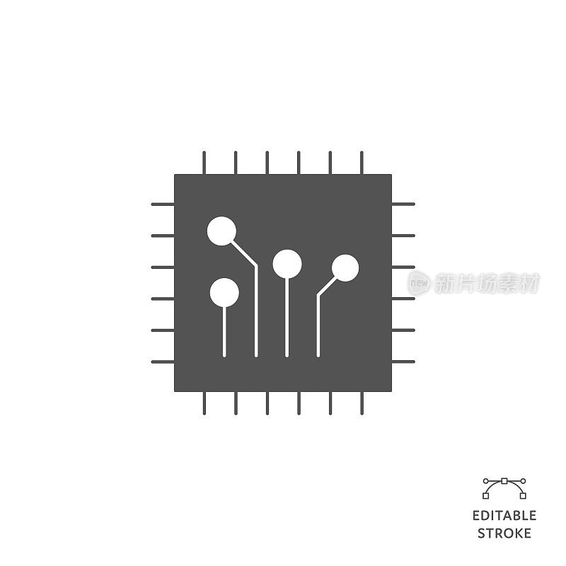 微芯片平线图标与可编辑的笔画。Icon适用于网页设计、移动应用、UI、UX和GUI设计。