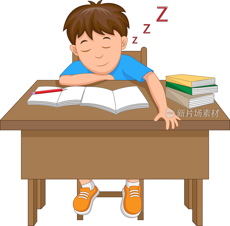 疲倦的学生在学习时睡在桌子上