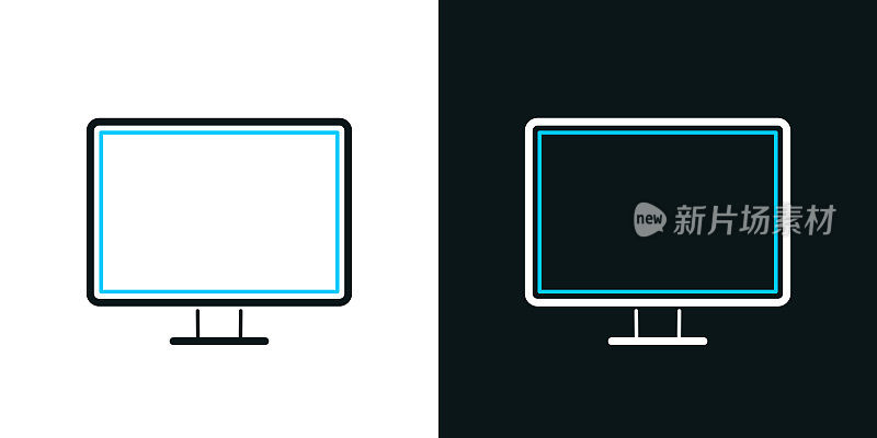 电脑显示器。黑色或白色背景上的双色线图标-可编辑的笔画