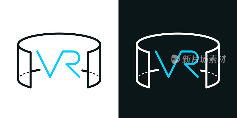 虚拟现实。黑色或白色背景上的双色线条图标-可编辑笔触