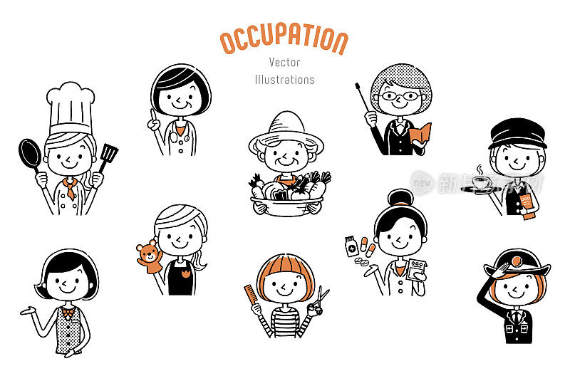矢量插图材料:职业妇女，职业，自雇，自由职业者